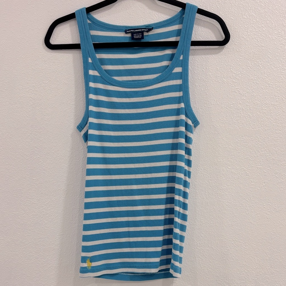 Ralph Lauren Blue and White Striped Tank Top